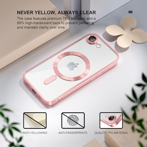 Image of Misea Magnetic for iPhone 17e / 16e Case Compatible with MagSafe Pink | [Never Yellowing] [Military Drop Protection] Full Camera Lens Protector Plating Soft Clear Phone Case for Women, Pink