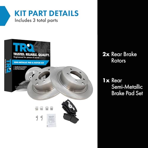 Image of TRQ Rear Brake Pad and Rotor Set Semi Metallic Rotors Compatible with 2017 Jeep Compass Patriot 2014-2016 Mitsubishi Lancer 2013 Chrysler 200
