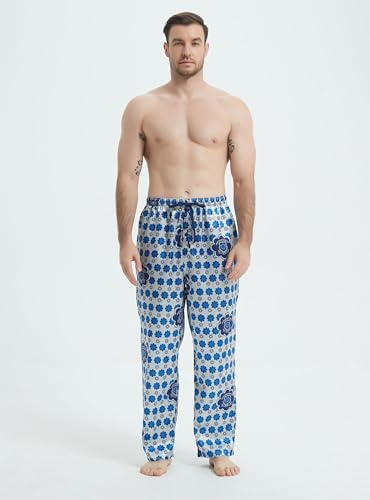 Mens Christmas Satin Pajama Pants Set, Silky Feeling Lounge Pants, Long PJ Bottoms with Pockets and Button Fly2