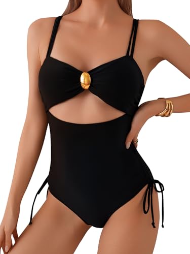 Women One Piece Swimsuit Sexy Swimsuit with Metal Buttons Tummy Control High Waisted Bathing Suit Shapewear Swimsuit