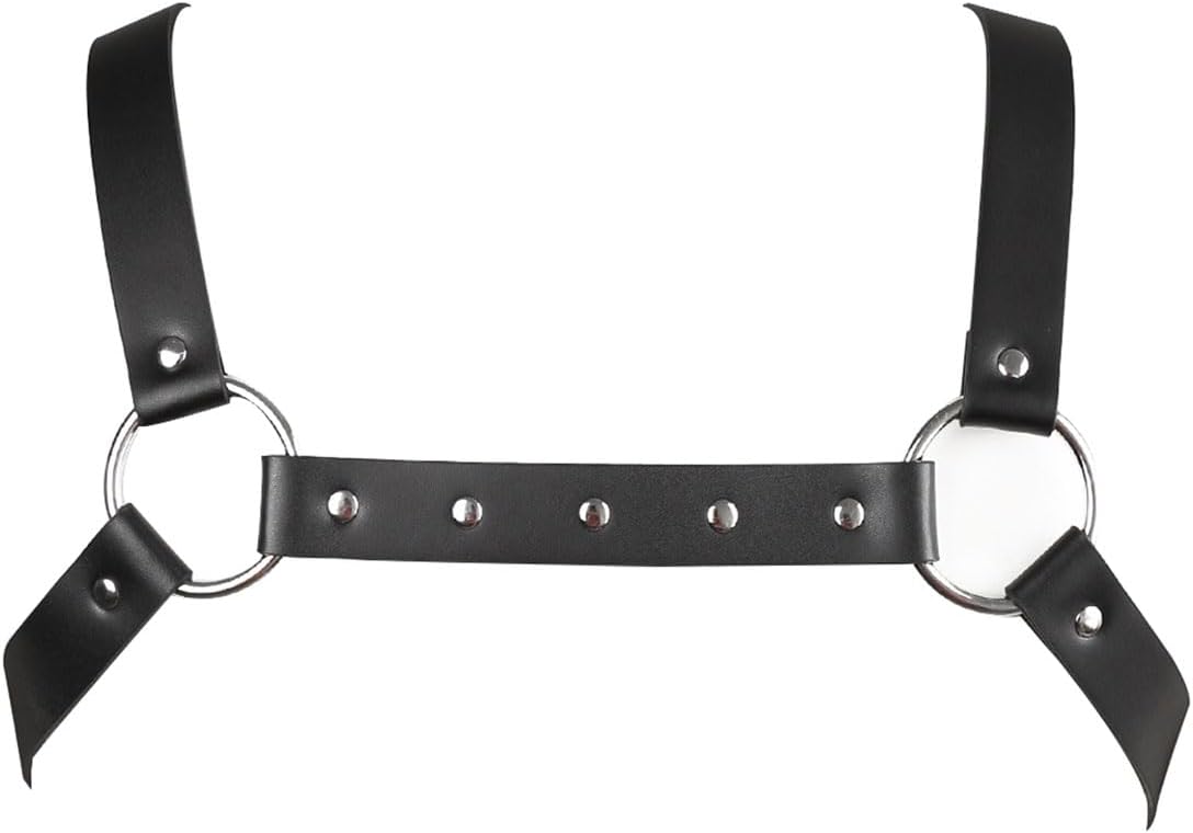 Men's Black Punk Leather Body Chain Chest Harness Shoulder Straps Adjustable Medieval Guards for Knight Shrug Belt Costume Outfit