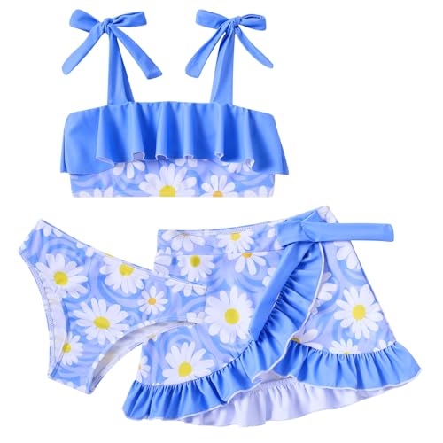 Image of ALISISTER Girls Swimsuit 3 Piece Bathing Suits Flounce Bikini Tankini Set Beach Swimwear with Cover Ups Skirt for 3-8 Years