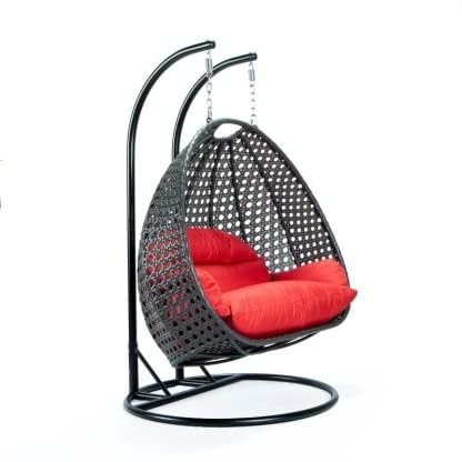 Image of OMANSH Double Seater Swing Chair with Stand & Cushion & Hook Outdoor || Indoor || Balcony || Garden || Living Room (Black-RED)