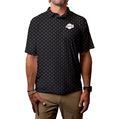Los Angeles Lakers NBA Officially Licensed Short Sleeve Performance Polo Strengthened All Over Print, Large