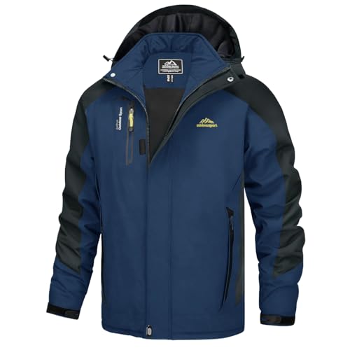 KEFITEVD Regenjacke Herren Wasserdicht Softshell Wanderjacke Viele Taschen Regenjacke Jagd Angeln Freizeitjacke Sport Jacke Herren Übergangsjacke Männer Navy Blau L
