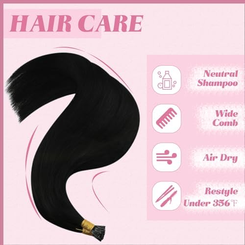 YoungSee Itip Human Hair ExtensionsJet Black, I Tip Extensions 24inch Soft and Manageable, I Tip Extensions Human Hair Invisible Blend with Your Natural Hair 50 Strands 50g - 4