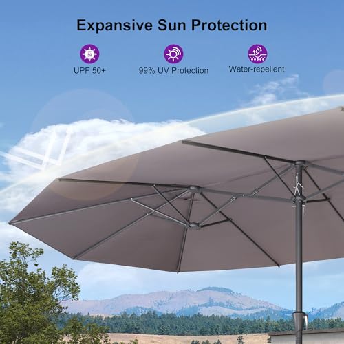 Image of PURPLE LEAF Outdoor Umbrella 15ft with Base UV Resistant, Light Grey