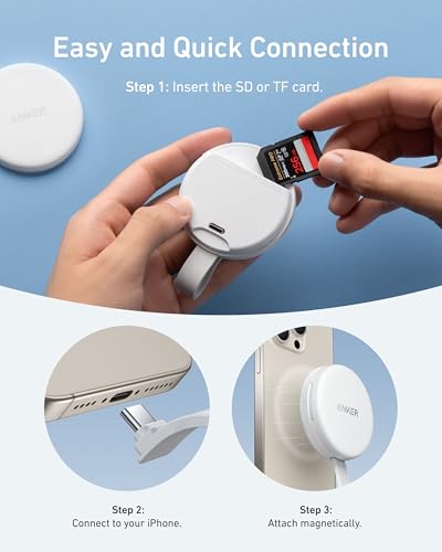 Anker MagGo USB-C Adapter, SD Card Reader for iPhone 16/15 Series, Portable Magnetic Memory Card Reader with Built-in Cable, Slot for SD&TF, 312MB/s Max Data Transfer forUSB C Devices(White) image 6