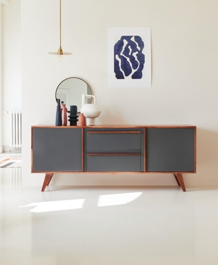 ANGEL FURNITURE Handcrafted Sheesham Wood TV Unit for Stylish Interiors Rustic Sheesham Wood TV Stand (Gray & Honey Finish)-image-36