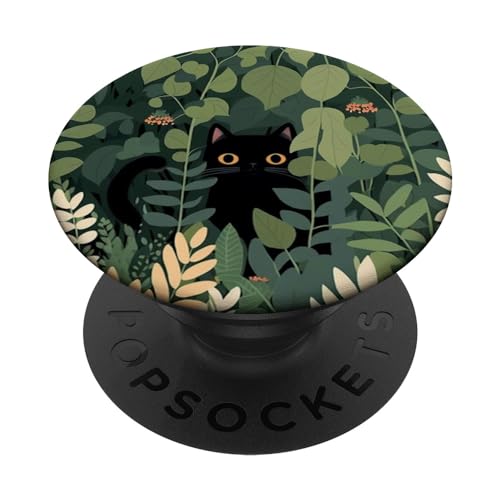 Aesthetic Cute Black Cat Hiding in Botanical Garden PopSockets Adhesive PopGrip