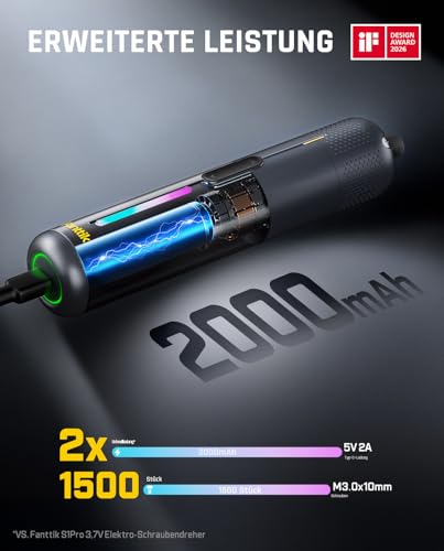 Fanttik S2 Pro 3,7V Elektroschrauber, Akku-Schrauberset, 7 Drehmoment (0,5 bis 6 Nm), 20 magnetische Bits, 1/4-Zoll-Sechskant-Aufnahme mit 90°-Adapter, geeignet für Möbel und Haushaltsreparaturen – Bild 5