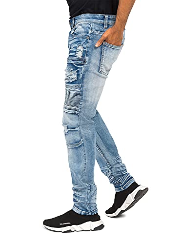 Ribbed Thigh Layered Knee Slim Fit Moto Style Jeans3