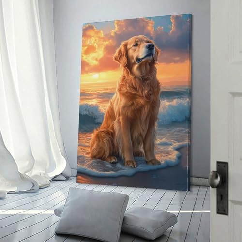 Tableau abstrait Golden Sunset Dog-9 salon chambre gris 60x90 cm