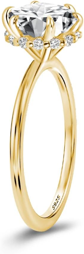 2.0CT Tulip Setting Moissanite Engagement Ring for Women,18K Yellow Gold Plated 925 Sterling Silver Solitaire Wedding Ring,D Color VVS1 Clarity Round Brilliant Cut Promise Ring