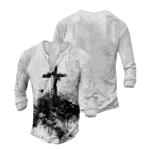 Mens Distressed Henley Shirts Long Sleeve Cotton T-Shirts Vintage Graphic Tee Washed Streetwear Retro Tee4