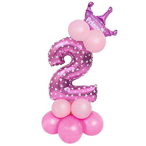 Comius Sharp Palloncino Foil Numero Palloncino, 32 Pollici Gigante Palloncini Digitali Decorazione Festa di Compleanno (Pink Number 2)