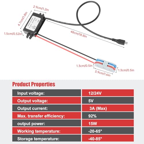 MZHOU Spannungswandler 8V-32V auf 5V USB 3A 15W, Micro USB Steckdose 24V zu 5V Buck Wandler Step-down Ladegerät Lade-regler