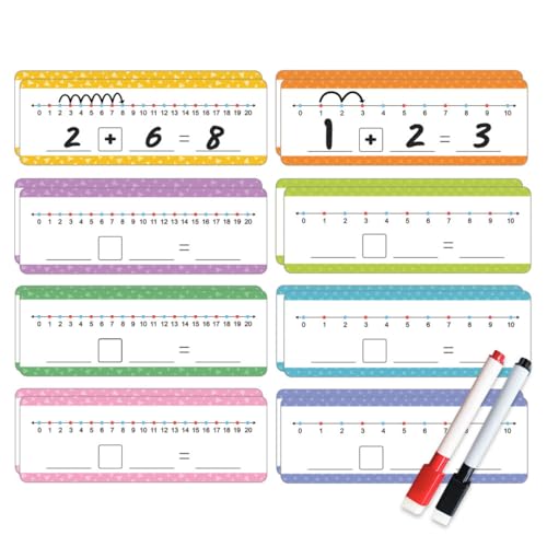 Image of PATPAT Early Education Cards for Toddlers Preschool Math Calculation Learning Cards Reusable & Dry Erase Writing Addition Practice Learning Activity Cards, 16 Cards with 2 Pens