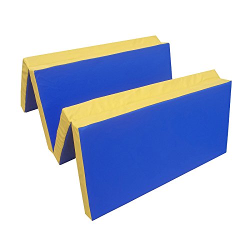 NiroSport Materassino di Caduta 200 x 100 x 8 cm pieghevole Tappetino da Allenamento Tappetino da Ginnastica per Esercizi Fitness Stuoia Sportiva Gym Mat impermeabile - Blu/Giallo