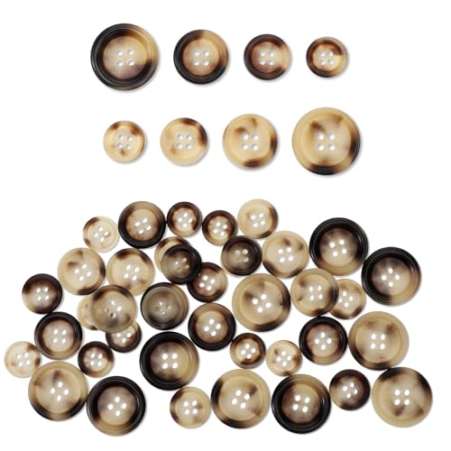 Botones para Manualidades y Ropa - 40 Piezas de Resina Mixta, 2 Estilos, 4 Tamaños para Costura, 4 Agujeros, Espalda Plana para Camisas y Pantalones