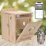 Solar-Powered Smart Owl House with Camera - Outdoor Hanging Wooden Nesting Box, Real-Time View & Motion Detection, for Garden for 2.4g WiFi Coverage Area, for Owl Lovers