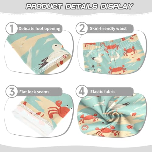 Wusikd Crabs Seagulls Girls' Leggings Toddler Doodles Beach Kids Yoga Pants Dance Active Tights 4T3