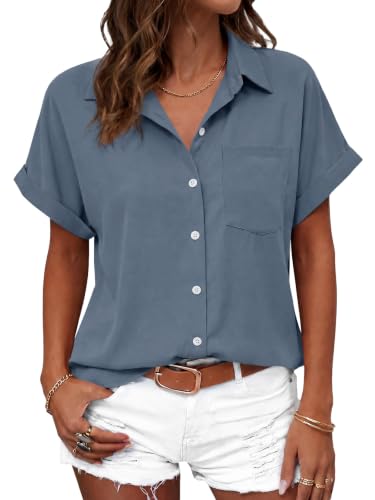 Beautife Button Down Shirts for Womens Short Sleeve Blouses Summer Tops
