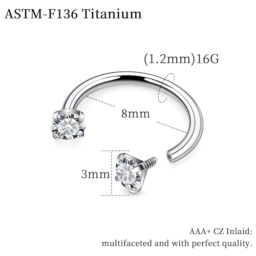 16G F136 Titanium Internal Thread Horseshoe Septum Nose Ring Piercing Jewelry Circular Barbell Helix Snug Tragus Rook Daith Cartilage Earring Lip Ring Piercing Jewelry for Women Men 8MM 10MM3