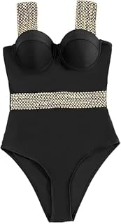 Grofly Swimming Costume| One Piece Push Up Monokinis for Sports| Slimming Straps Gold with Sequins| Honeymoon Nightwear & ... Price In India