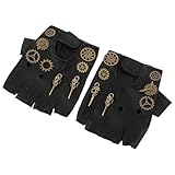 GLSTOY 1 Paar Punk Halbfingerhandschuhe aus Pu mit Zinklegierung Bequemer Sitz und Schutz vor Kratzern für Cosplay und Outdoor Aktivitäten in Schwarz