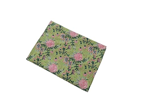 Image of Doraya Pure Cotton Dress Making Fabric Sanganeri Print Jaipuri Hand Block Printed Unstitched Dress Material for Women Blouse /Plazzo,Kurti /Lehenga Piece Womens 43 inch Inches Width (Green 2, 5 Meter)