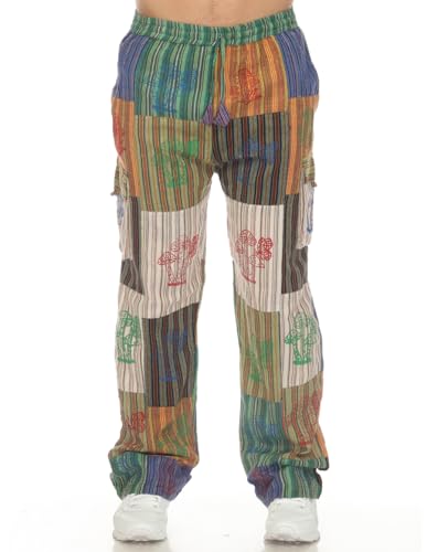 THE COLLECTION ROYAL Men Hippie Patchwork Bohemian Casual Rave Festival Harem Drawstring Boho Trouser Pants