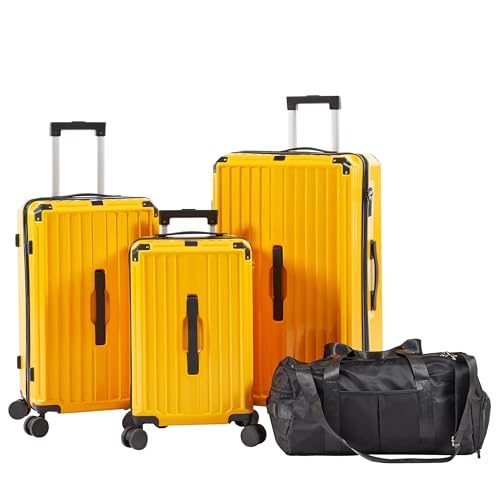 Durable Lightweight 4-Piece Luggage Set with Collapsible Cup Holder and 360° Silent Wheels - Perfect for Stress-Free Travel - Yellow