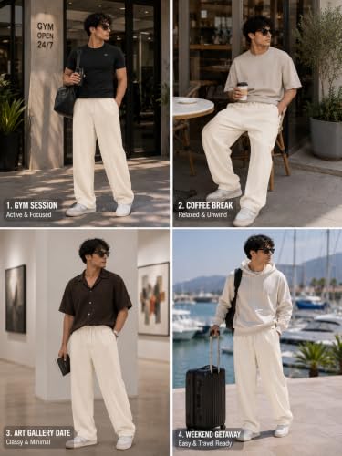 Image of Preneum Men Mid Rise Poly Cotton Loose Fit Trouser|Korean Style Travel & Lounge Wear with Pockets (Available in Plus Size)