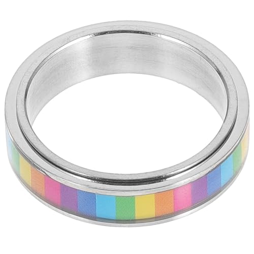 Holibanna Rainbow Ring Lgbtq Pride Jewelry Silver Stainless Steel Band for Men and Women, Size 9, Gay Lesbian Symbol Accessory for Pride Events and Everyday Wear