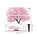 Large Tree Wall Decals Pink Floral Leaves Wall Stickers Peel and Stick Wall Decor Pink Tree Woodland Wall Mural DIY Removable Vinyl Wall Art for Girls Bedroom Living Room
