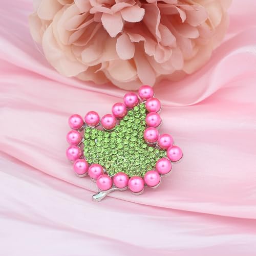 Image of Greek Sorority Paraphernalia Gift for Women Rhinestone Sorority Brooch Pin Pink Green Leaf Brooch Pin Pearl Jewelry Sisterhood Gift for Soror
