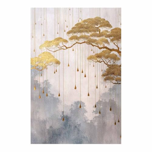 Toile paysage en brouillard montagne decoration murale jaune158