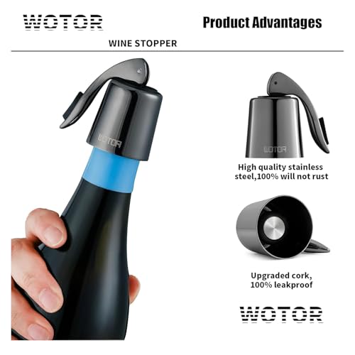 image for WOTOR Stainless Steel Wine Bottle Stoppers with Silicone - Reusable Wi