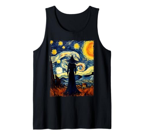 Witch Halloween Starry Night Van Gogh Aesthetic Painting Débardeur