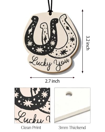 Image of Car Air Fresheners for Women, 5 Pack Western Cowgirl Hanging Car Freshener, Cute Car Accessories with Cow Print Bow, Cowboy Boots & Lucky Horseshoe, Rear View Mirror Ornament