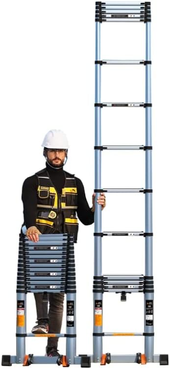 28 Ft Extra Tall Aluminum Telescoping Ladder with Wheels and Non-Slip Feet Heavy Duty Tallest Extension Ladder for Outdoor and Indoor