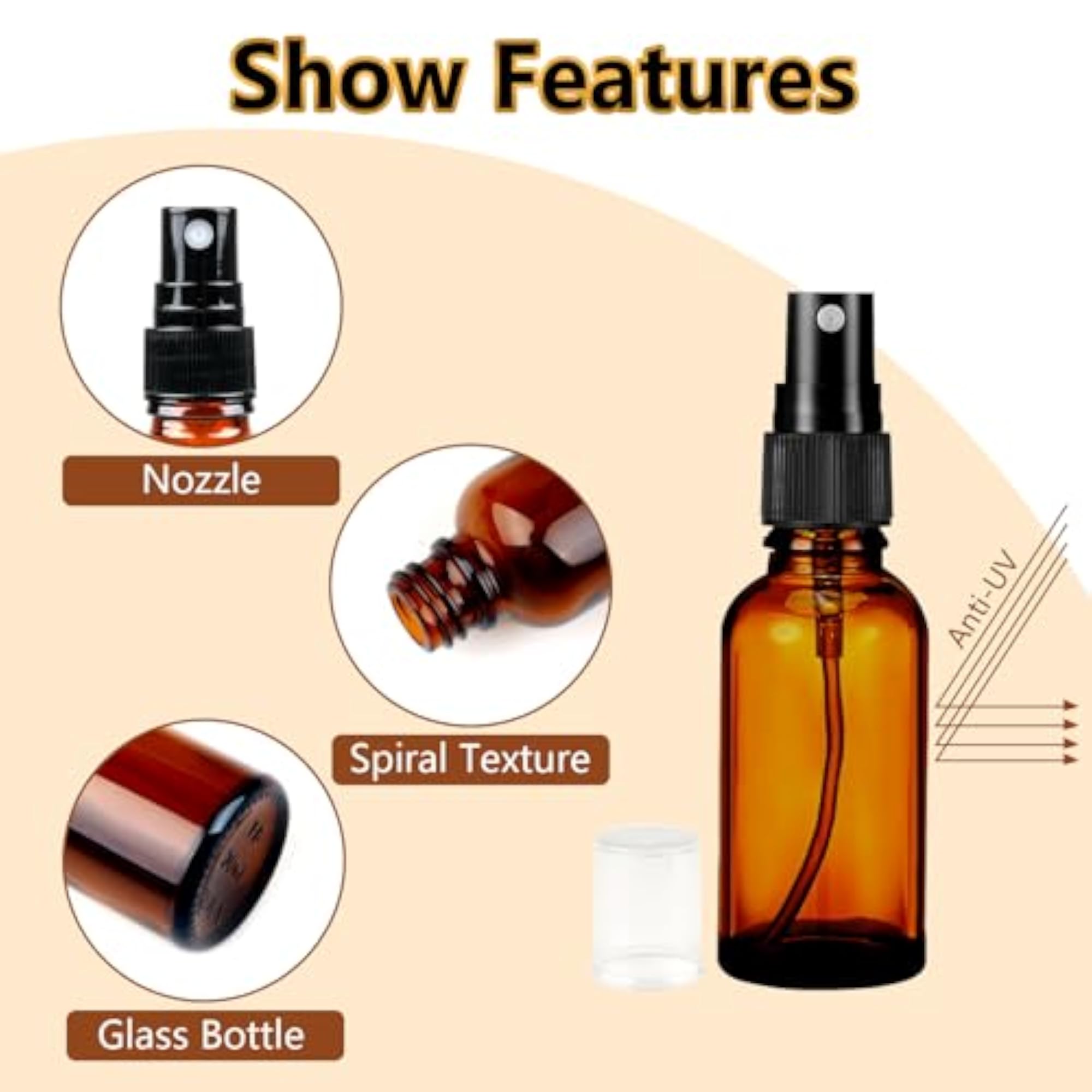 30ml Amber Glass Spray Bottle, 12pcs Fine Mist Atomizer Set