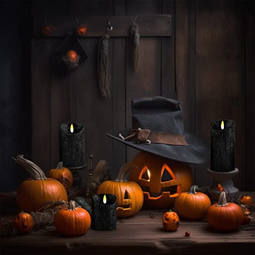 Image of CVHOMEDECO. Set of 3 Glitter Flameless Candles Flickering Battery Operated LED Candles for Home, Wedding, Halloween, Christmas Decor. Black (Black) | Flickering LED, Battery Operated, Wedding Decor, Holiday Decor