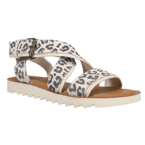 TOMS Womens Sidney Tread Snow Leopard Ankle Strap Casual Sandals Casual - Black, Off White - Size 7.5 B2