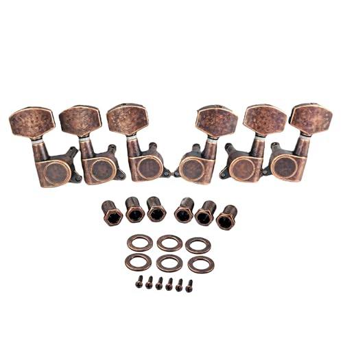 Antique Copper Guitar Tuners, 6-Pack Sealed Gear Machine Heads With Square Tuning Pegs, Acoustic & Electric Guitar String Pegs With Full Mounting Kit,
