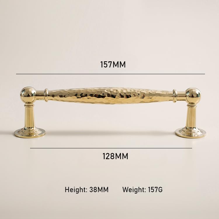 Poignée de meuble en laiton en forme de T, motif marteau, for meuble, armoire, tiroir, penderie, or, 160 mm(A-128mm)