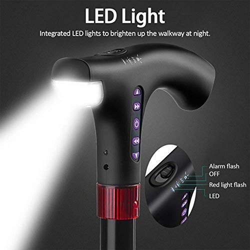 Bastón inteligente, con luz LED auxiliar, alarma de peligro y muletas con radio, diseño seguro y estable con botón de resorte, capacidad de carga de 150 kg, adecuado para personas mayores powerfully