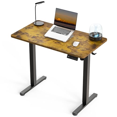 Image of 35 inch x 20 inch Electric Standing Desk, Compact Height Adjustable Desk for Small Spaces, Small Ergonomic Sit Stand Workstation for Home Office Bedroom Apartment (Rustic Brown)