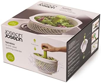 Joseph Joseph Spindola in Sink Salad Spinner, 2-in-1 Colander, Salad Veg Drainer and Dryer  White/Green
